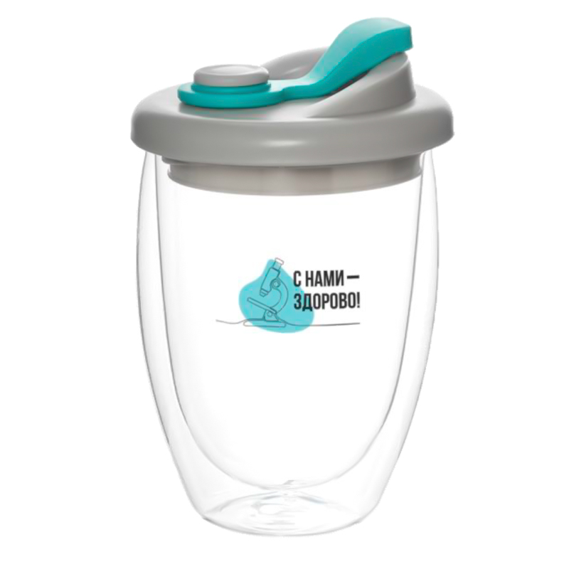 Стакан стеклянный Lotos с двойными стенками и крышкой, Голубой полуматовый-4