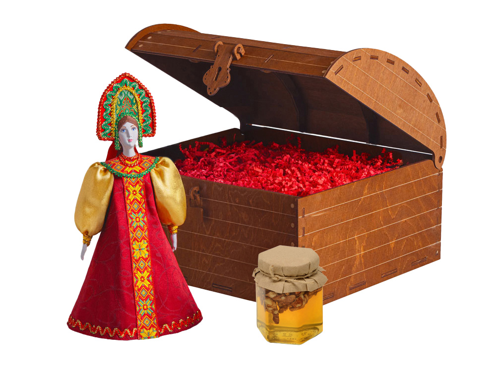 Подарочный набор: кукла фарфоровая, мед, красный-0