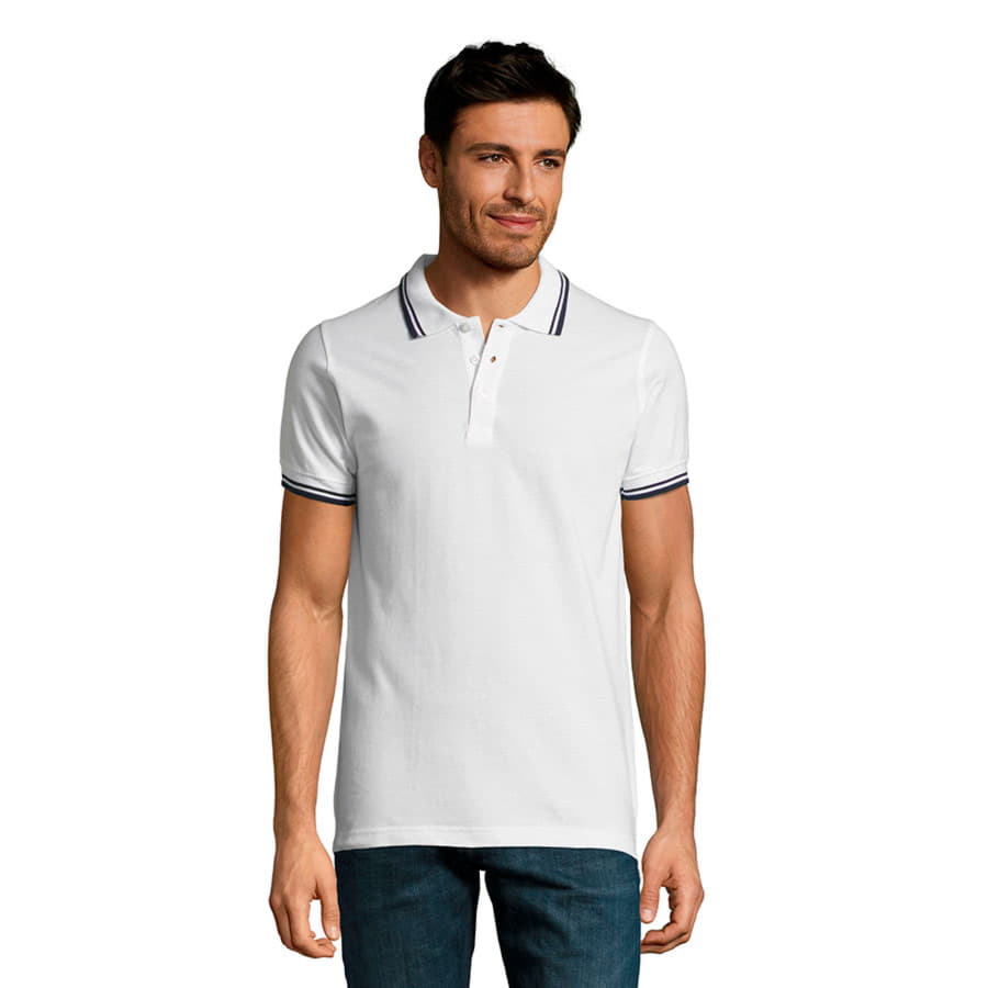 Поло мужское "Pasadena Men", белый, темно-синий-1