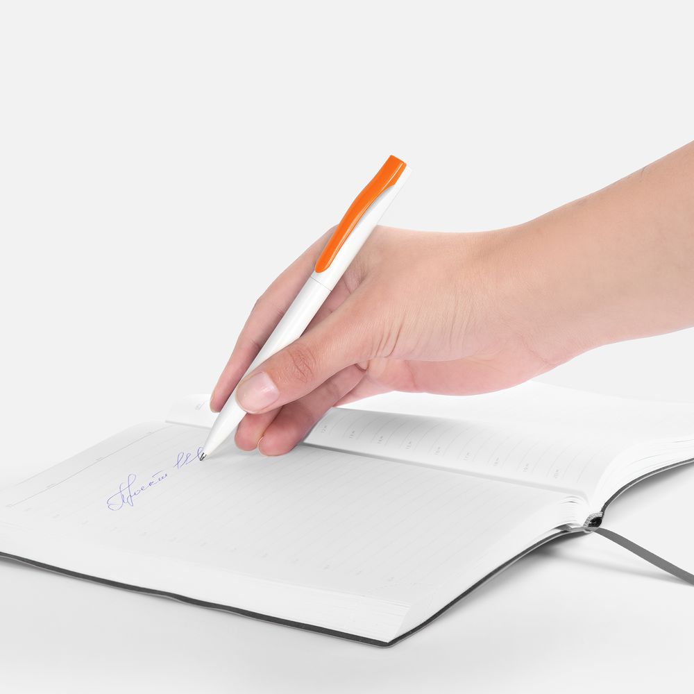 Ручка шариковая Pin, белая с оранжевым-3