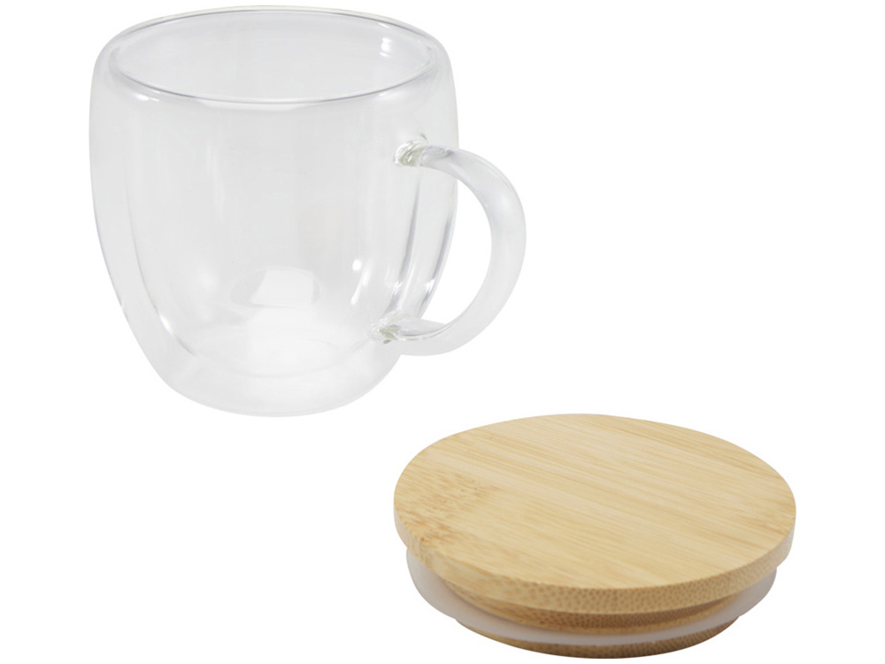 Стеклянная кружка Lenora емкостью 250 мл с бамбуковой крышкой - прозрачный-3