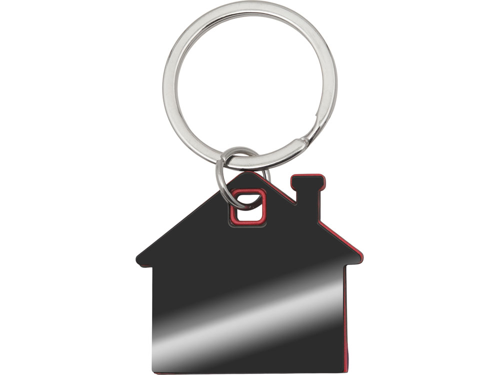 Металлический брелок с пластиковой цветной вставкой SteelPop House, серебристый с красным-1