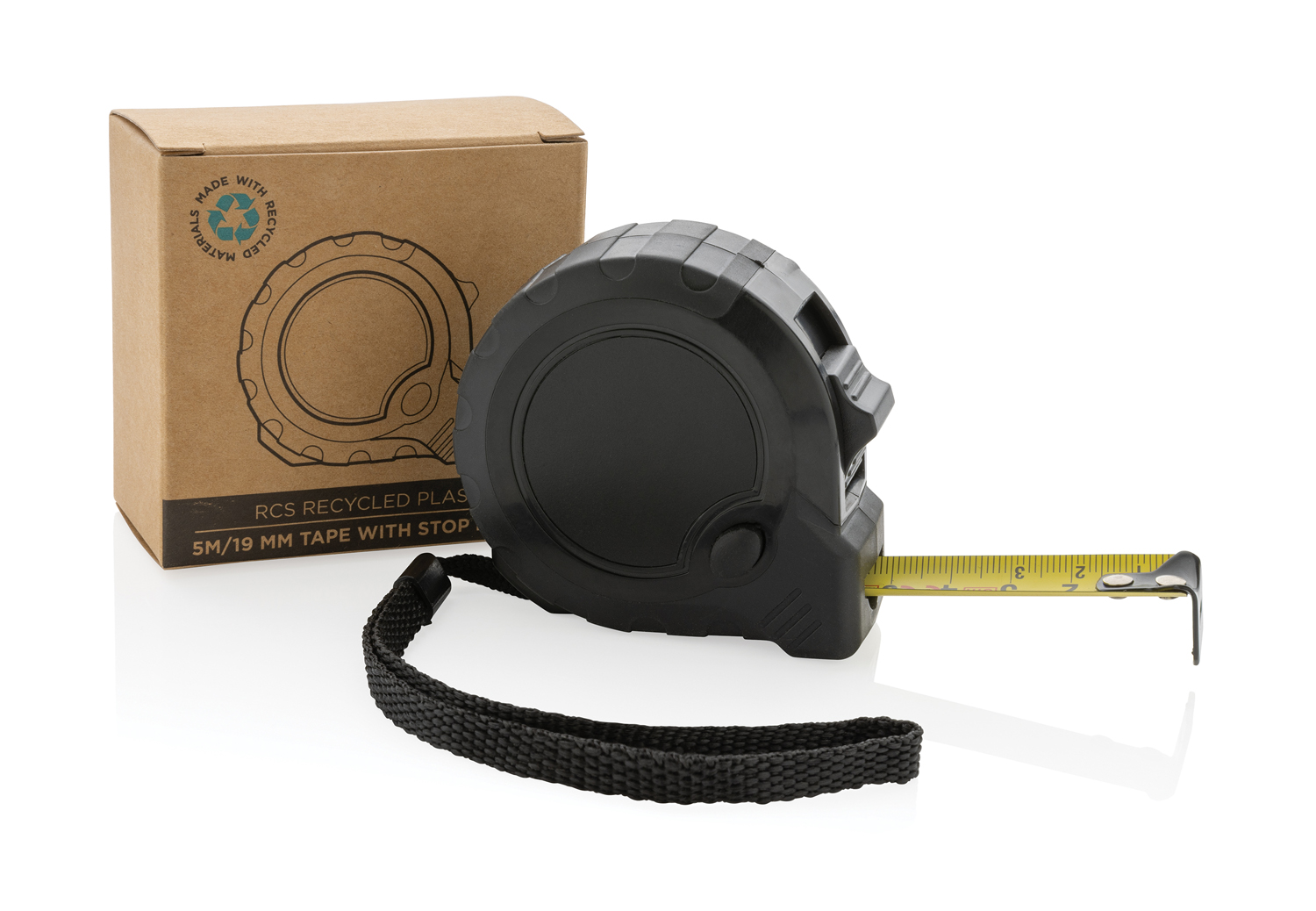 Рулетка из переработанного пластика RCS с кнопкой блокировки, 5м/19 мм-1