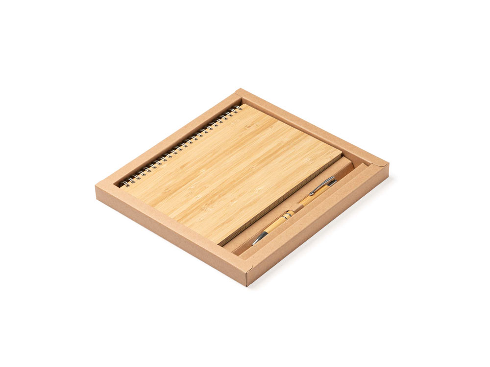 Набор GALA: блокнот А5, ручка шариковая, бамбук, бежевый-1