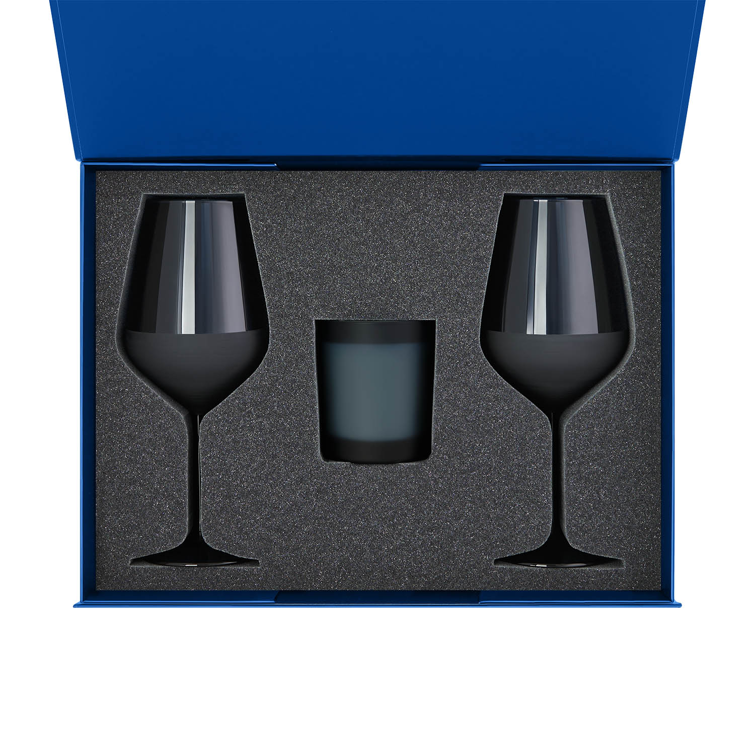 Подарочный набор свеча Энигма (Enigma) + 2 бокала для вина Сапфир (Sapphire) в синей коробке-1