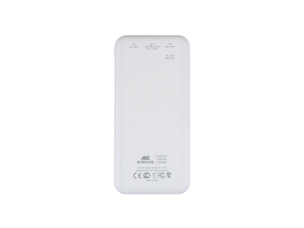 RIVACASE VA2540 (10 000mAh), QC/PD 20W внешний аккумулятор с дисплеем, белый 12/48-2
