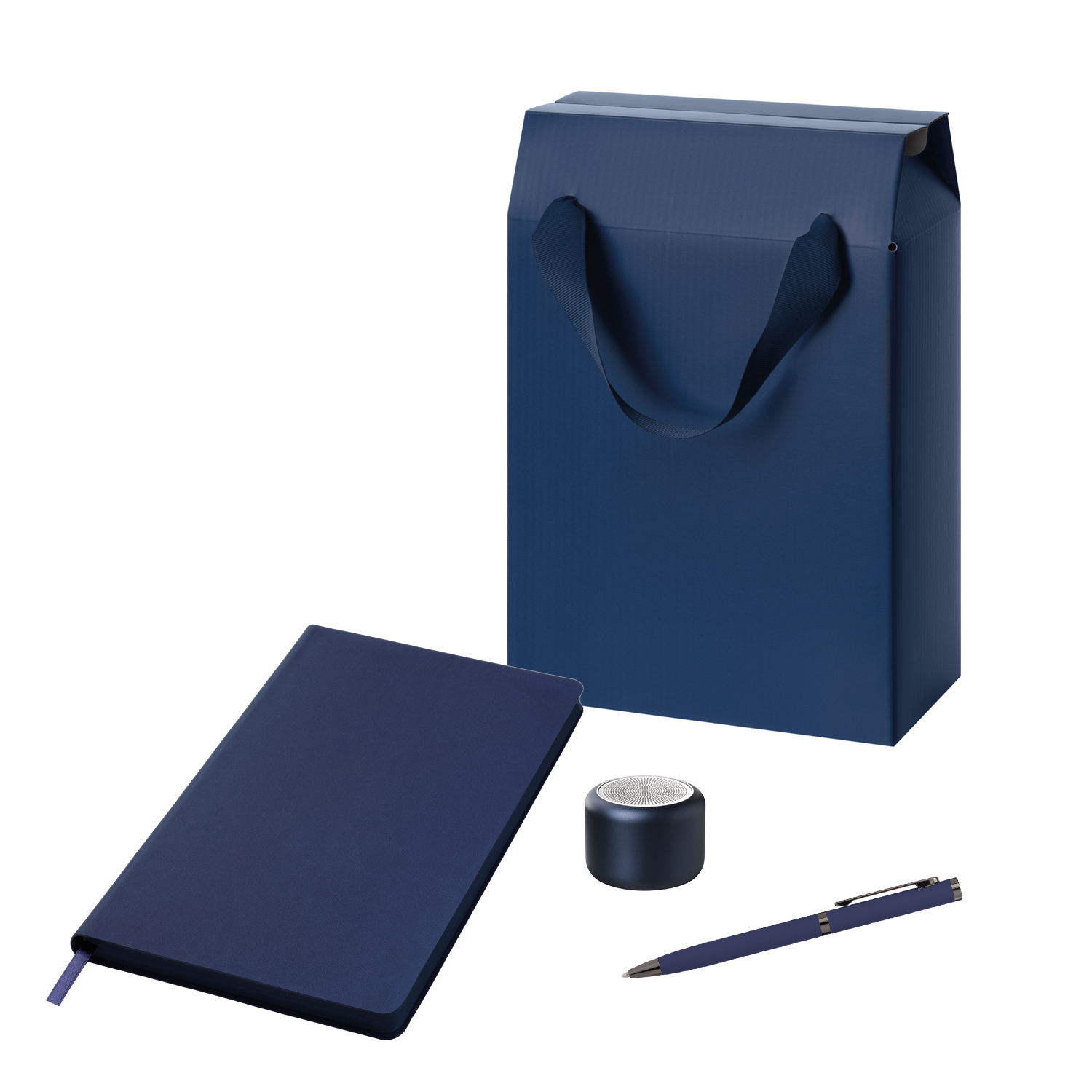 Подарочный набор Пэшн (Passion), синий (колонка, ежедневник, ручка, коробка-пакет)-0