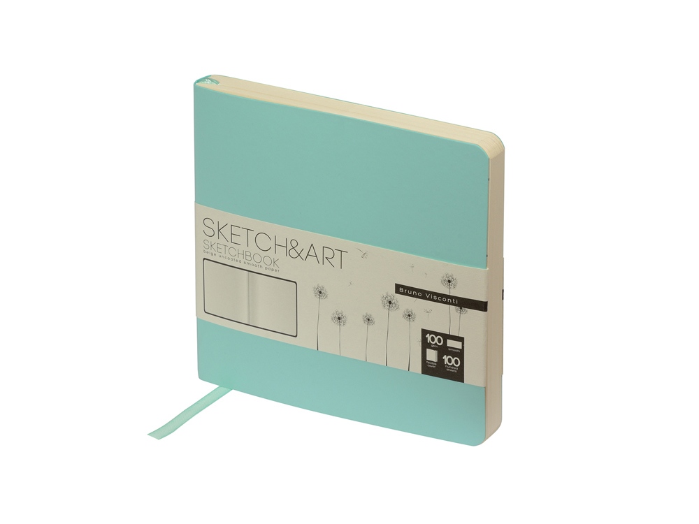 Скетчбук Sketch & Art в мягком переплете 145х145 мм, 100 л. бежевой бумаги 100 гр., мятный-0