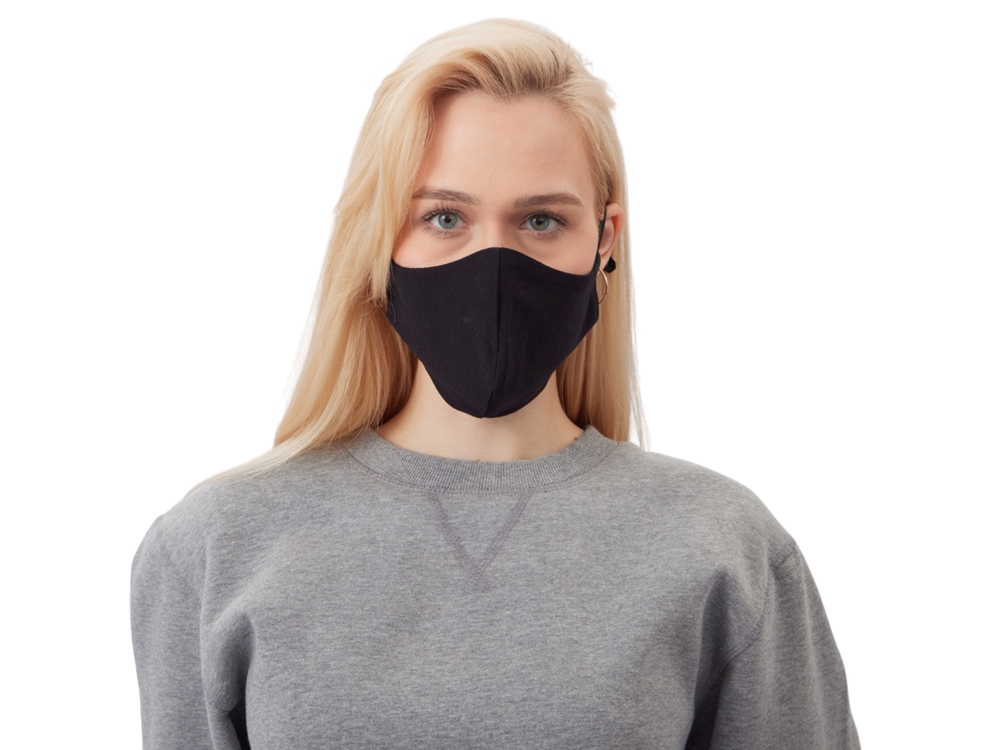 Маска для лица многоразовая с фиксаторами, черная-3