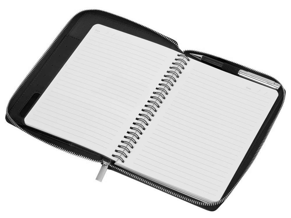 Бизнес-блокнот на молнии А5 Fabrizio с RFID защитой и ручкой, черный-4