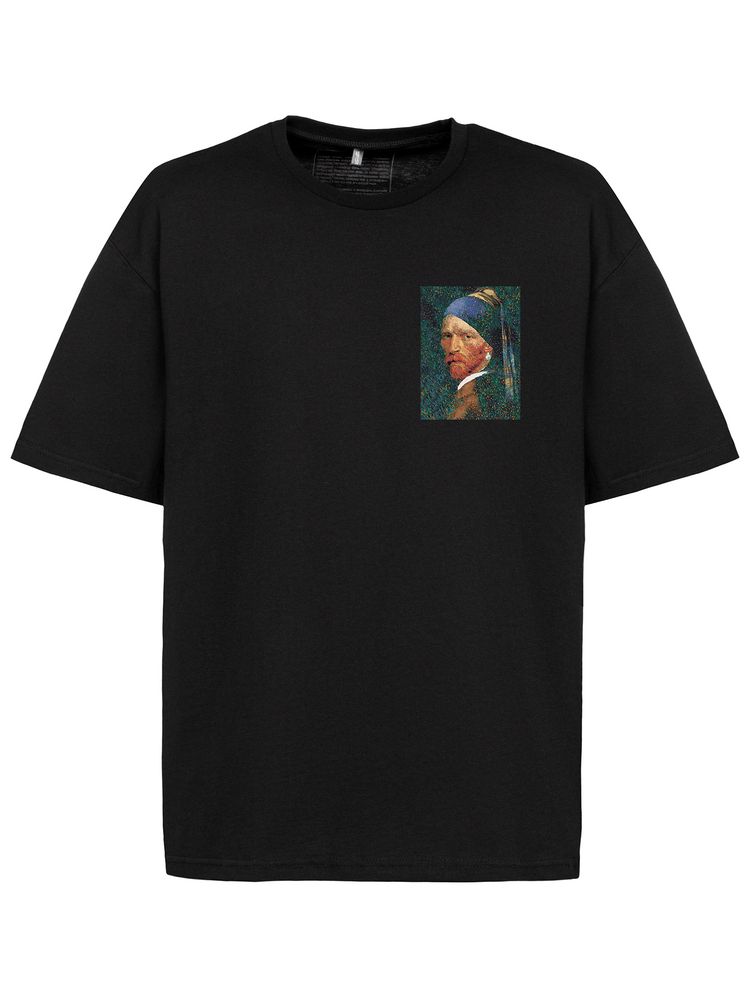 Футболка оверсайз «Мужчина с жемчужной сережкой», черная-3