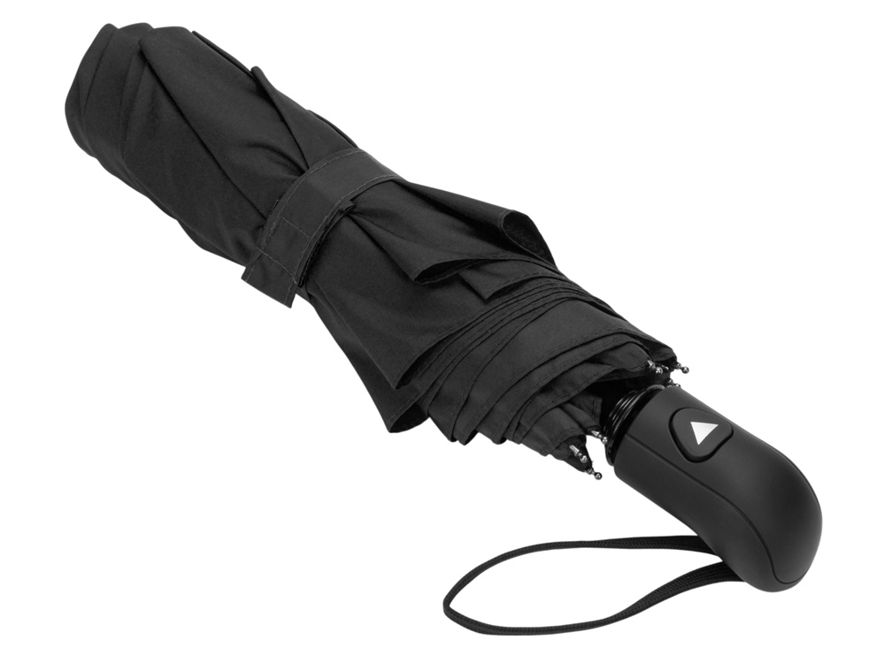 Зонт-полуавтомат Roof с куполом из переработанного пластика, черный-2