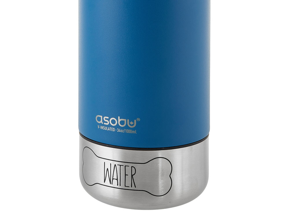 Вакуумный термос Buddy 3-в-1 со съемными мисками для питомцев, 1000 мл, синий с гравировкой-1