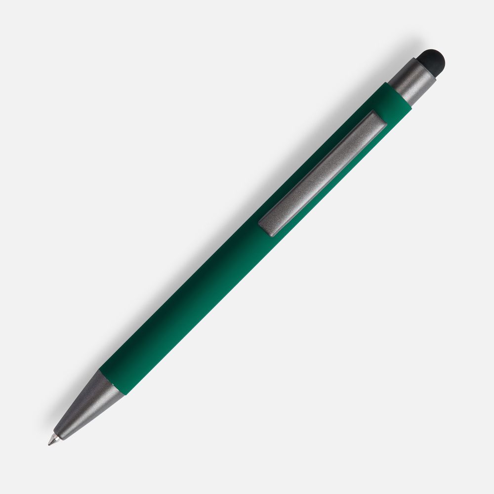 Ручка шариковая Atento Soft Touch со стилусом, зеленая-2