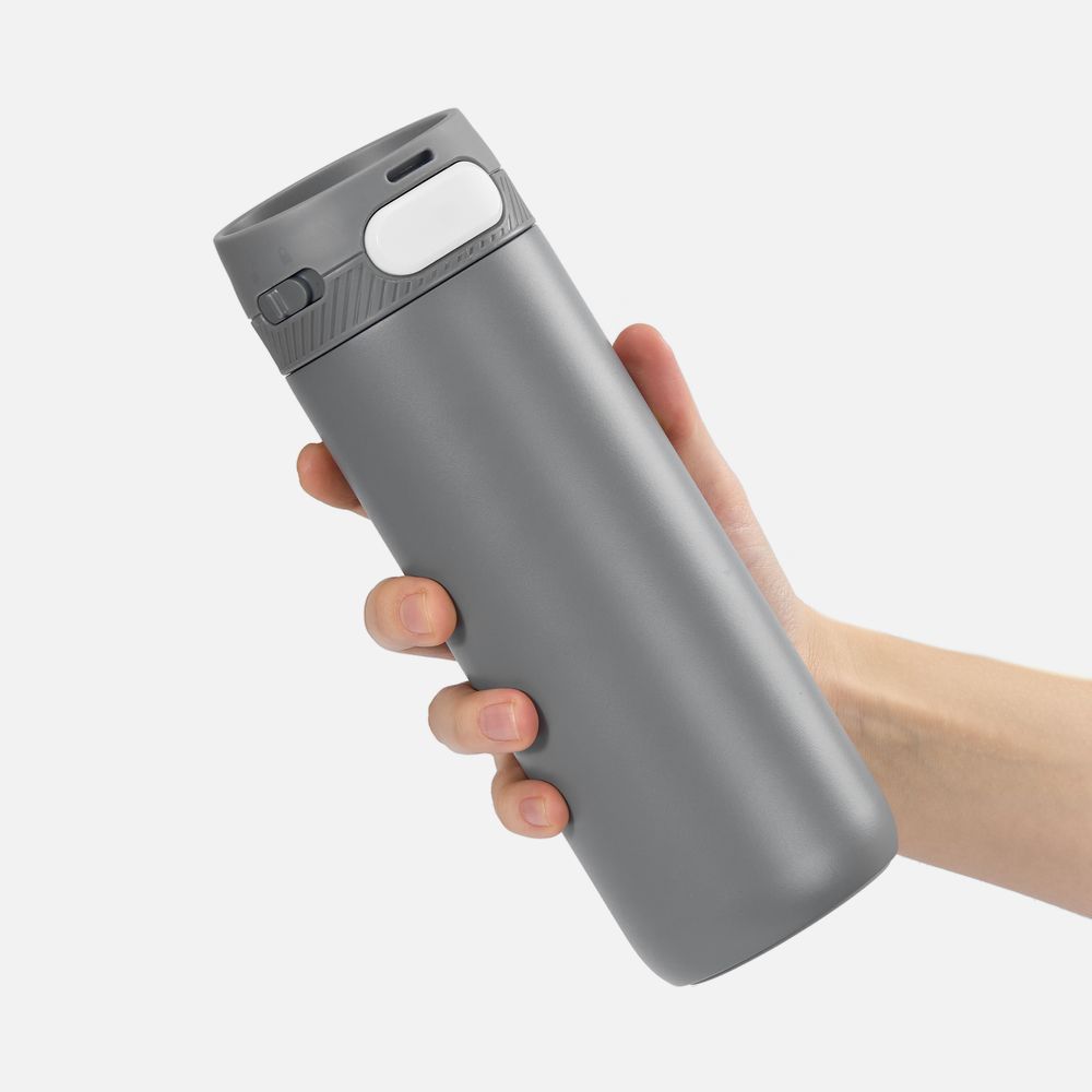 Термостакан X1 с цветной кнопкой, серый с белым-2