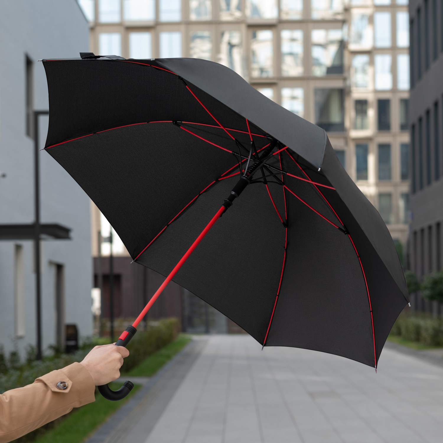 Зонт-трость Квантум (Quantum), черный/красный-12