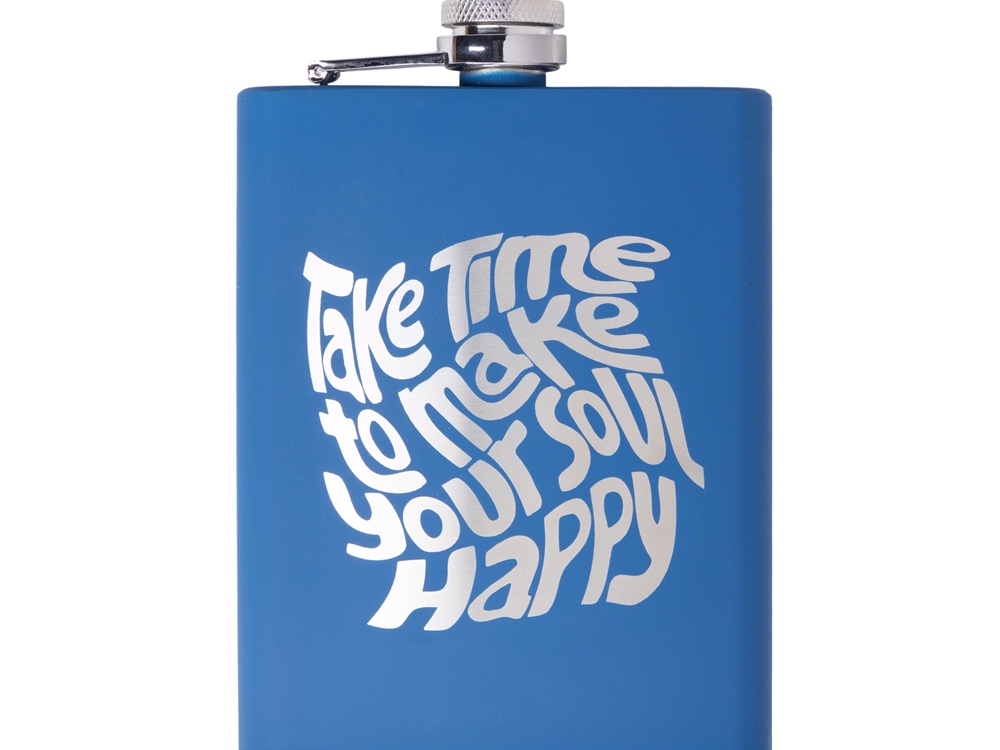 Фляжка 240 мл Remarque soft touch, 304 сталь, синий (гравировка)-1