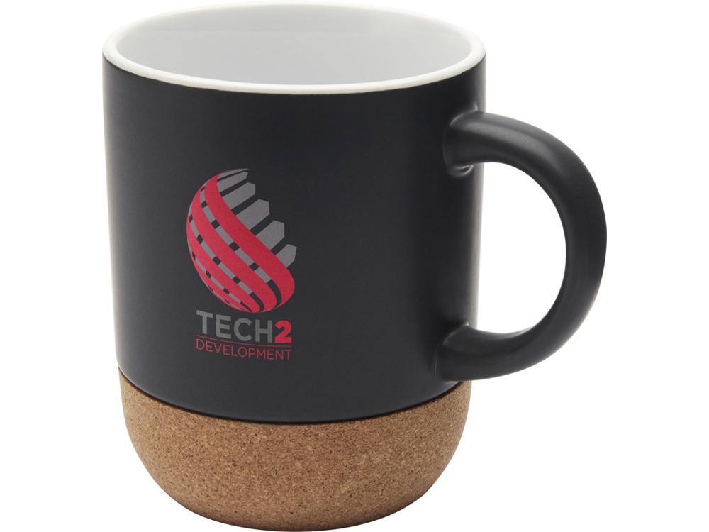 Billie керамическая кружка объемом 300 мл с пробковыми деталями и матовой отделкой, сплошной черный-3