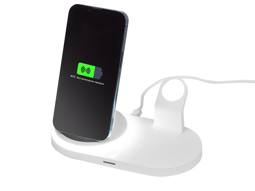 Складная зарядная станция с беспроводной зарядкой Flashport, 15 Вт, белый-1