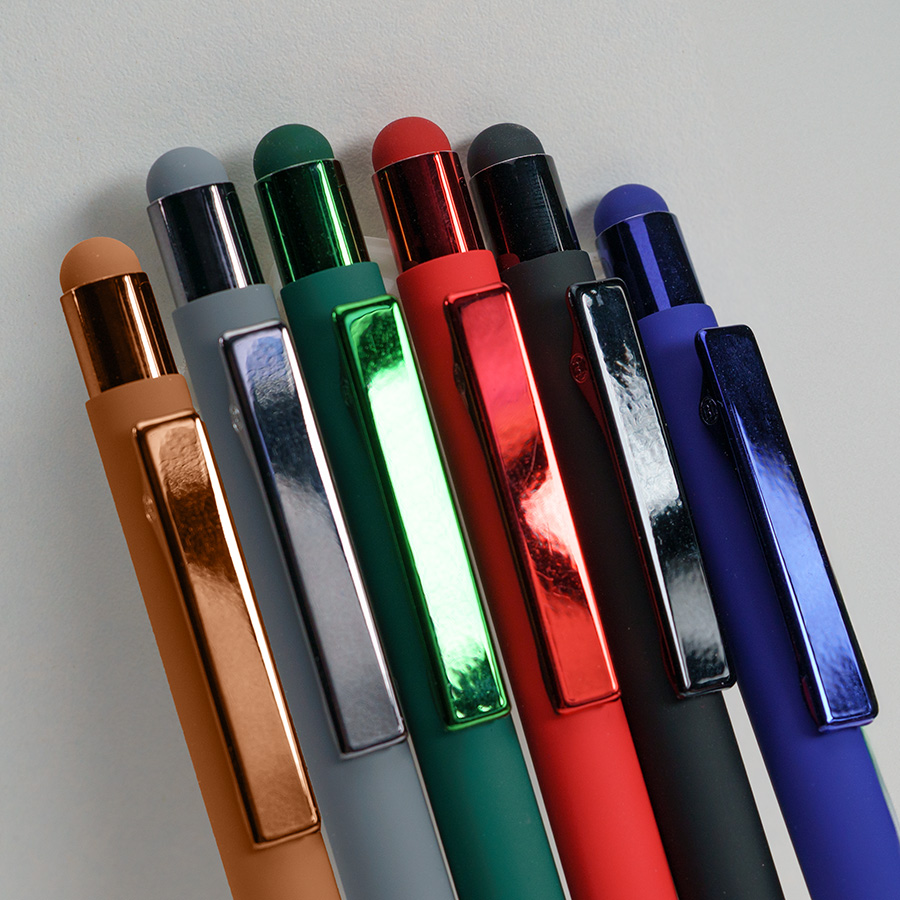 Ручка шариковая FACTOR COLOR со стилусом, серый, металл, пластик, софт-покрытие, серый-3
