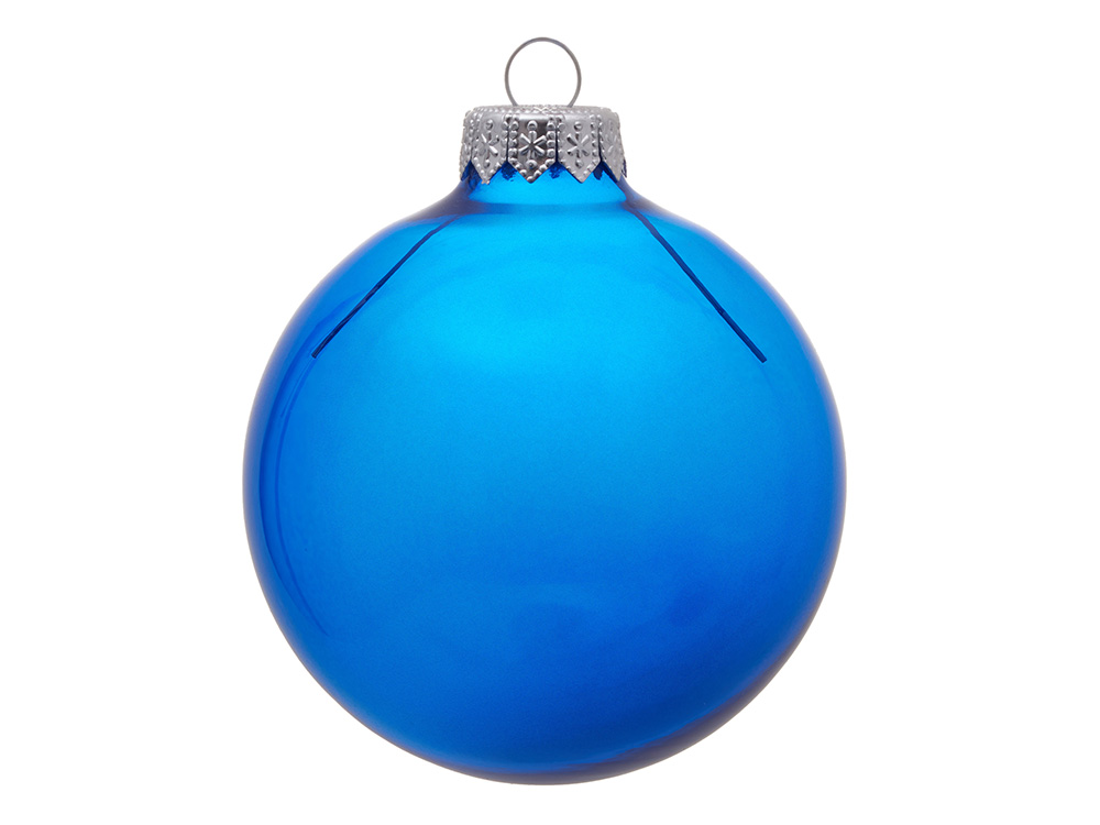 Стеклянный елочный шар Christmas bauble, синий прозрачный, с серебристым колпачком в черной коробке-0