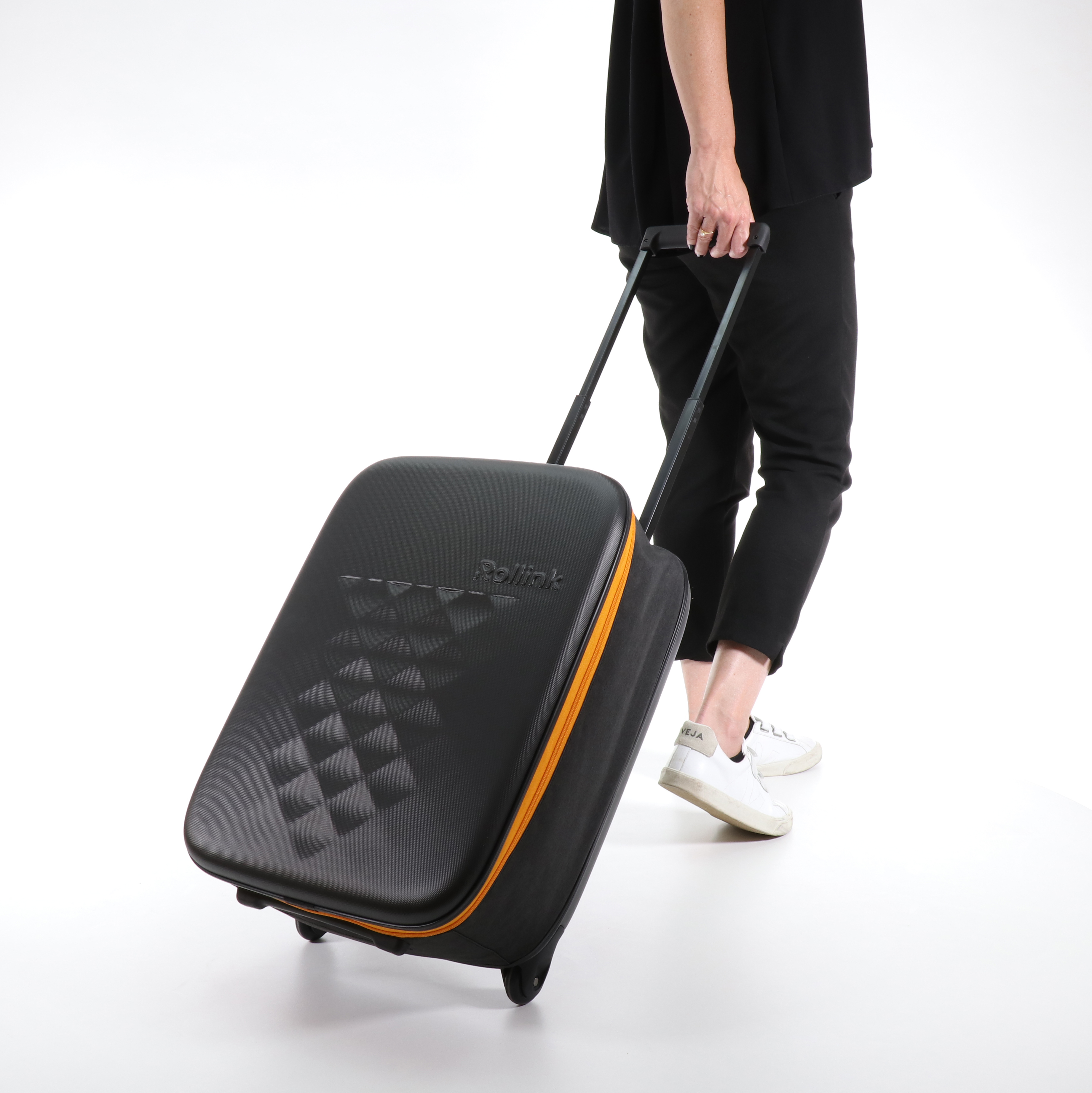 Чемодан складной Rollink Earth 55x40x20 см, 2 колеса, черный/оранжевый-22