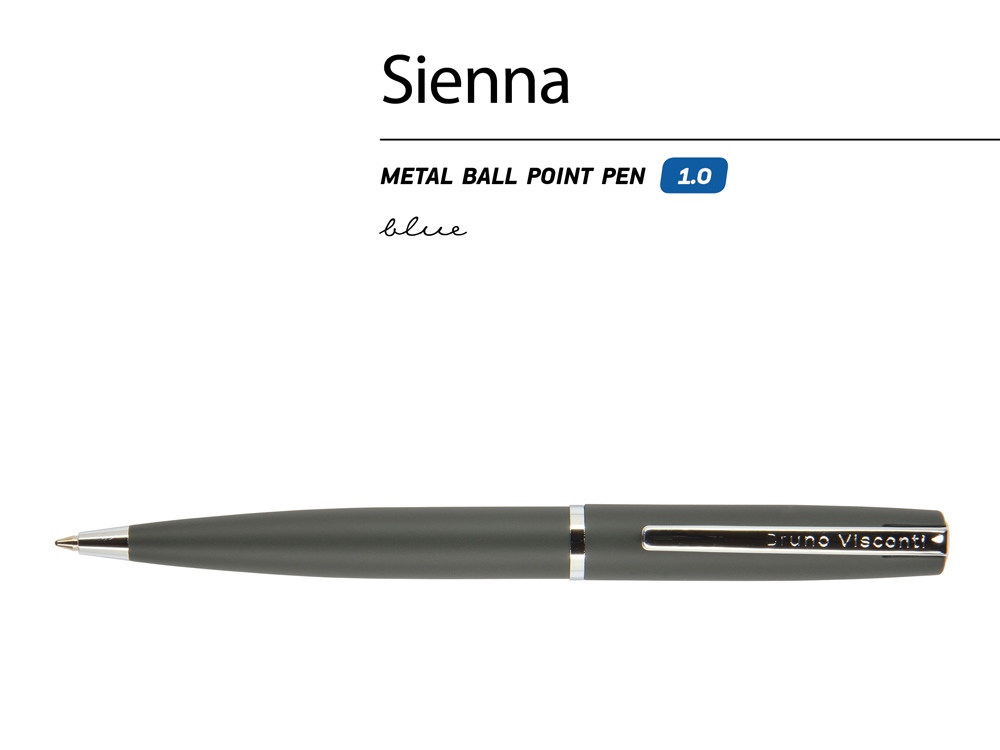 Ручка Sienna шариковая  автоматическая, серый металлический корпус, 1.0 мм, синяя-1