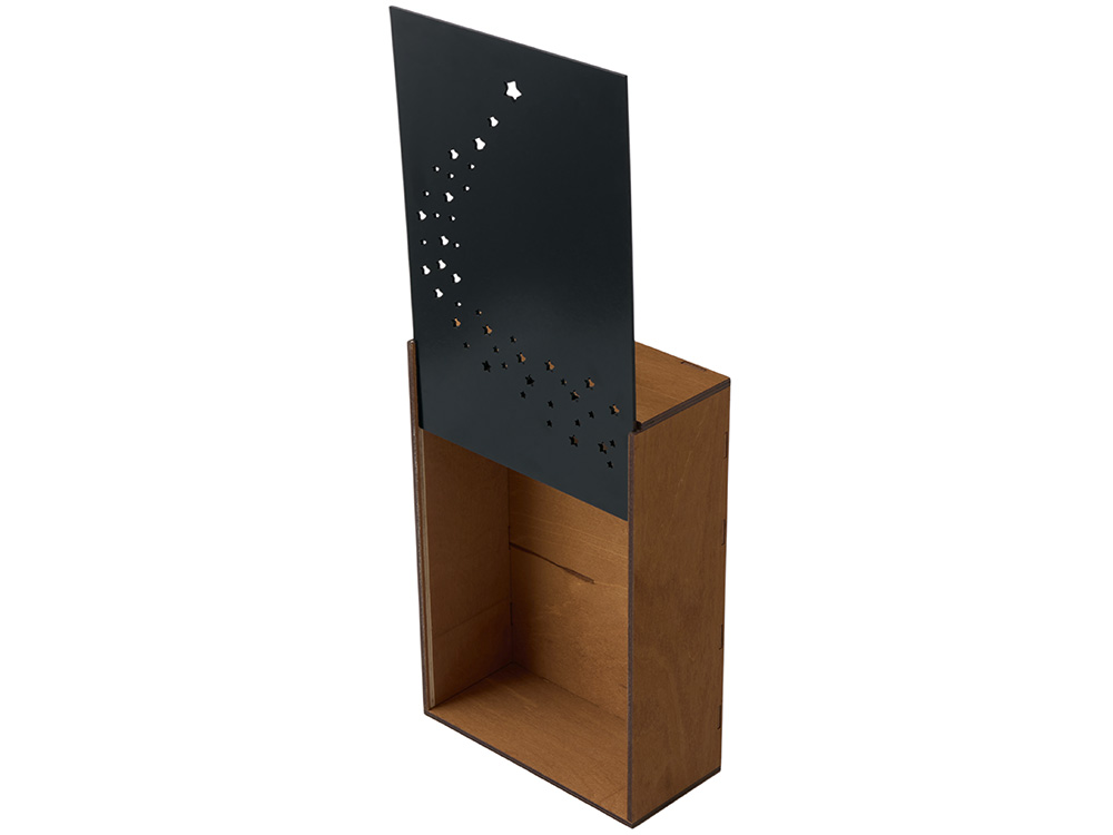 Подарочная коробка из фанеры Constellation 330х220х100 мм, фанера 6 мм, крышка на выдвижных пазах черная ЛХДФ 3 мм, бечевка-1