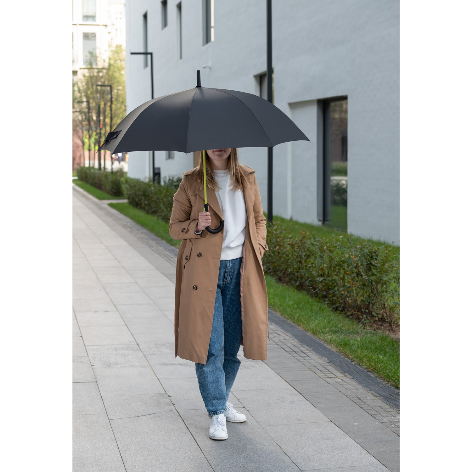 Зонт-трость Квантум (Quantum), черный/салатовый-11