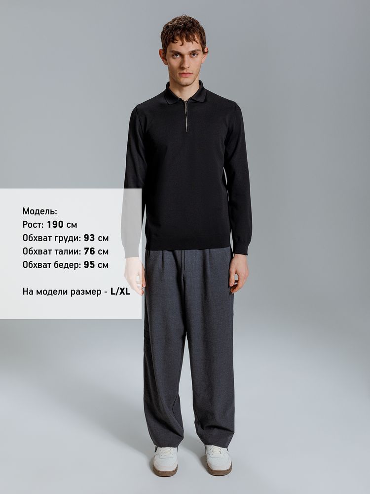 Рубашка поло мужская с длинным рукавом Terrazzo, черная-3