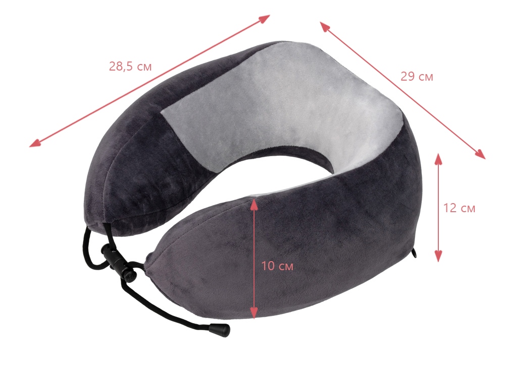 Подушка TORBER, дорожная, с эффектом памяти, тёмно-серая, полиэстер+спандекс-5