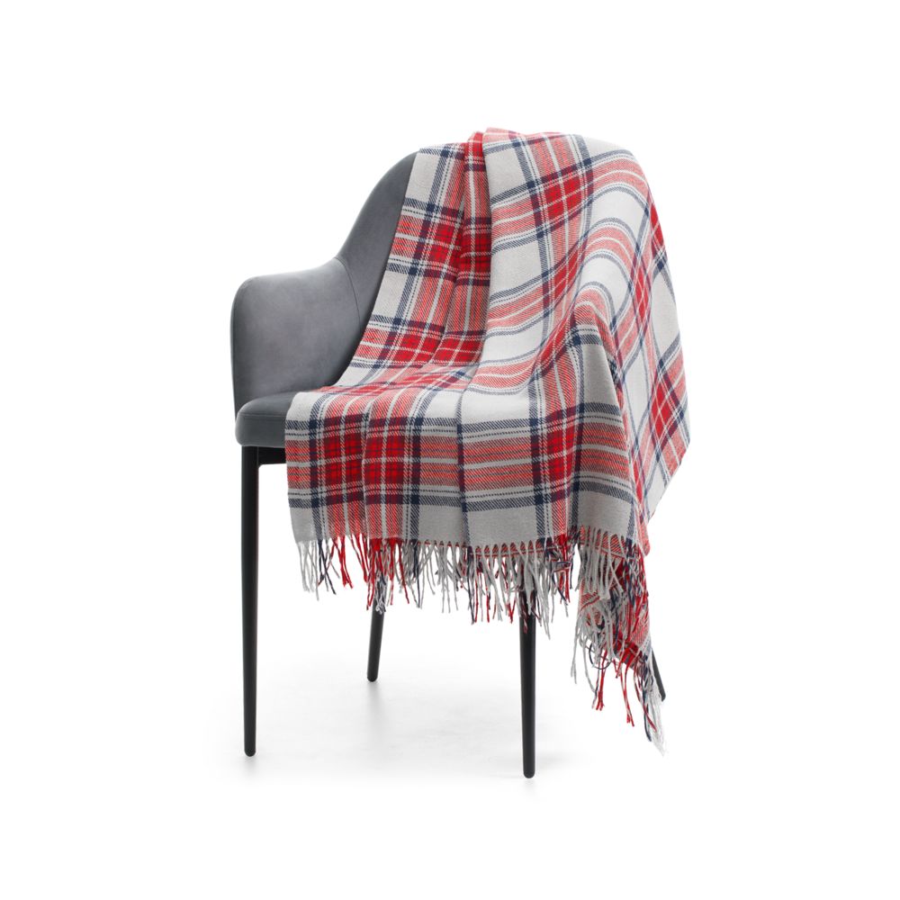 Плед «Валдай», бежевый с красным и синим-2