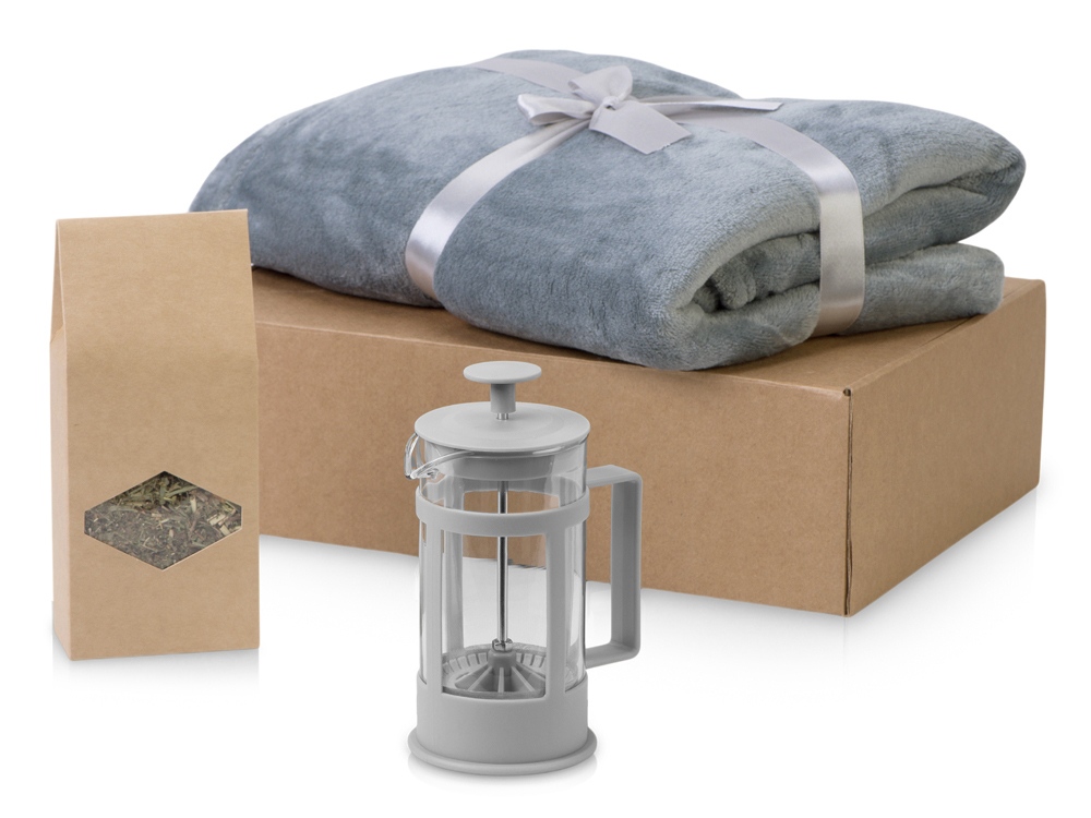 Подарочный набор Tea time с пледом, серый-0