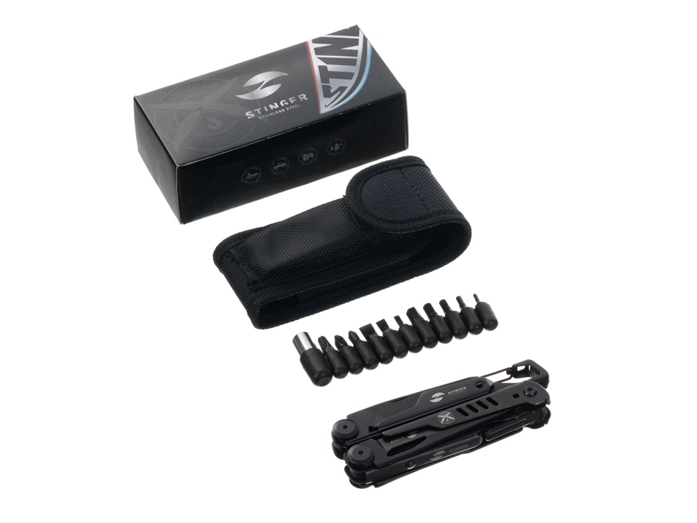 Мультитул Stinger, 115 мм, 14 функций, сталь, черный, в комплекте нейлоновый чехол-5