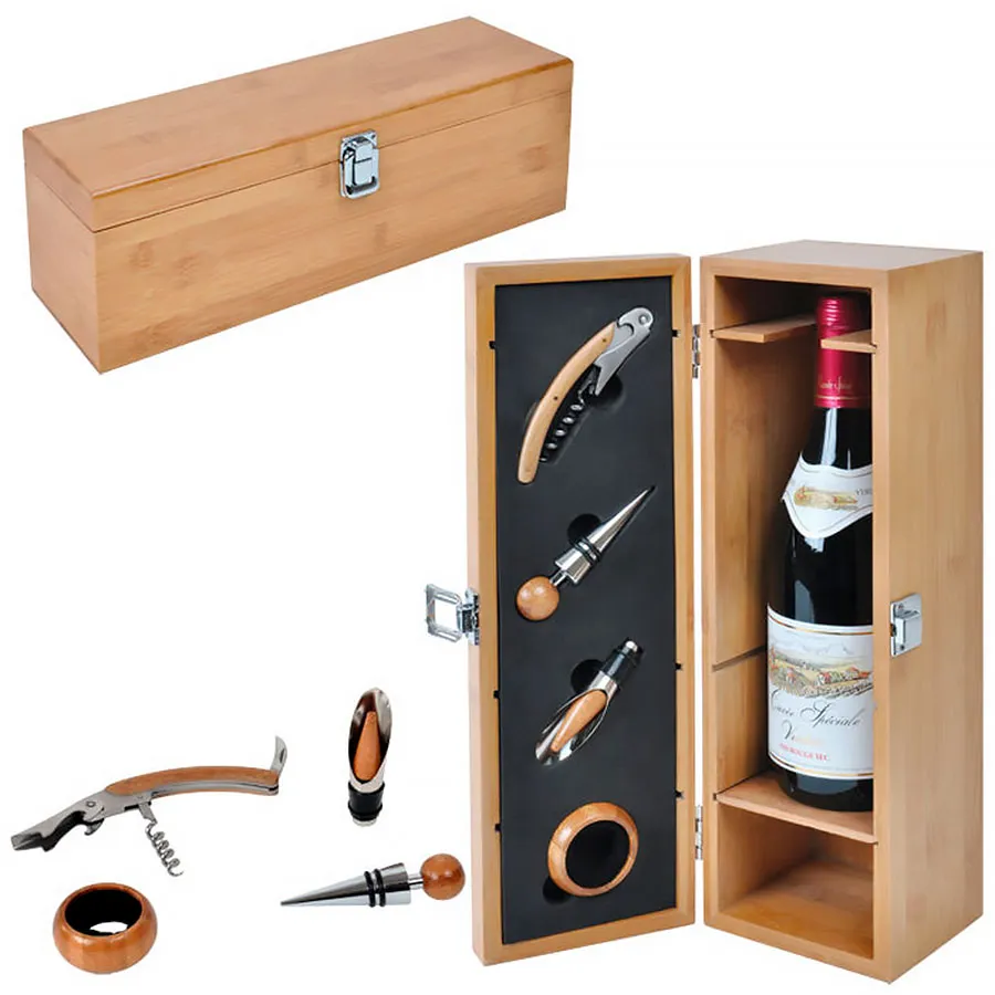 Футляр для бутылки с винными принадлежностями (4 предмета), бежевый-1