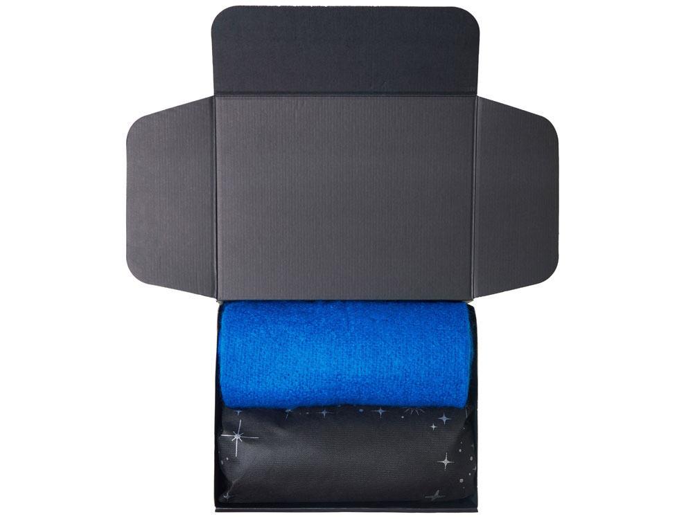 Подарочный набор с пледом, увлажнителем и попкорном, синий-2