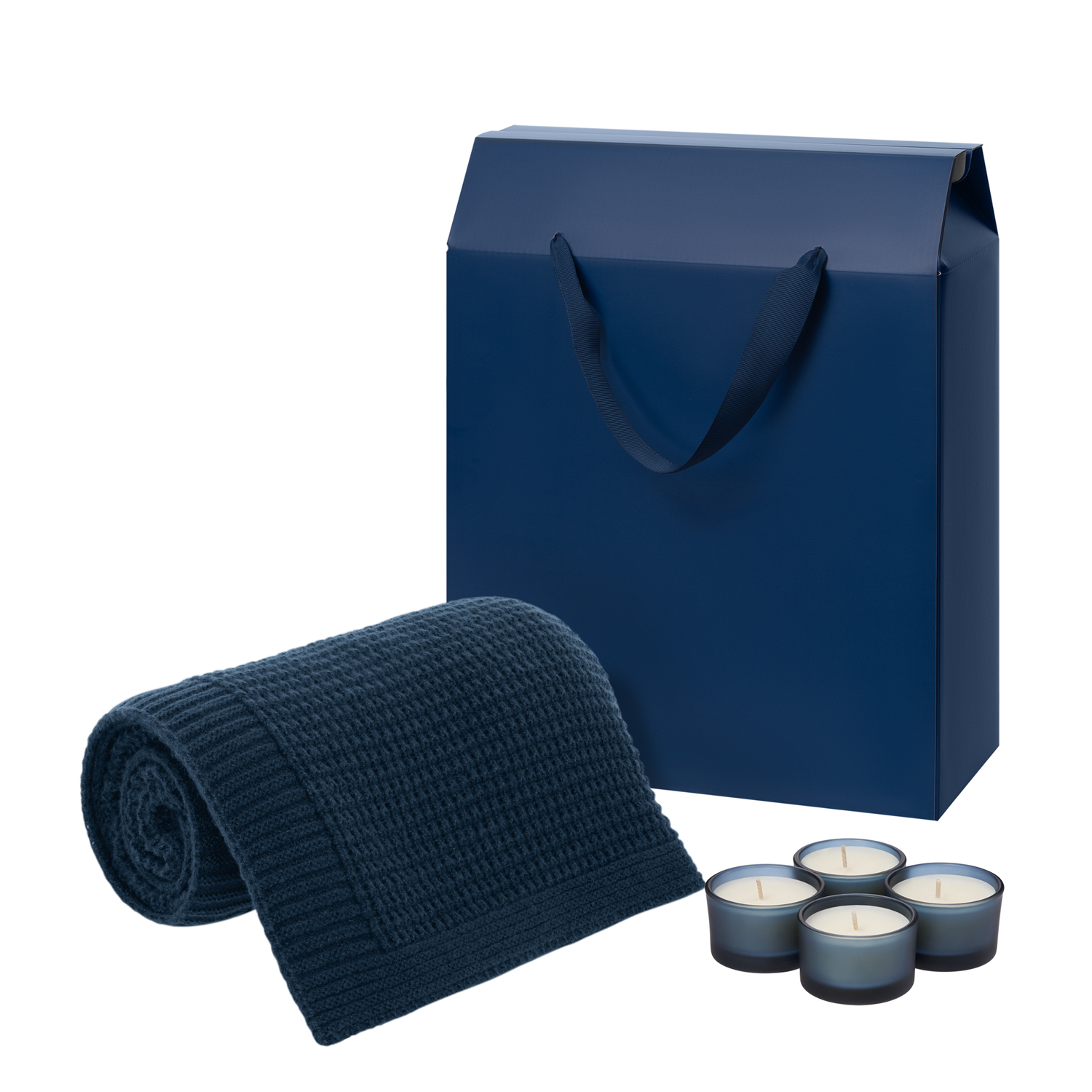 Подарочный набор Sento, Malta Soft, синий (свечи, плед)-0