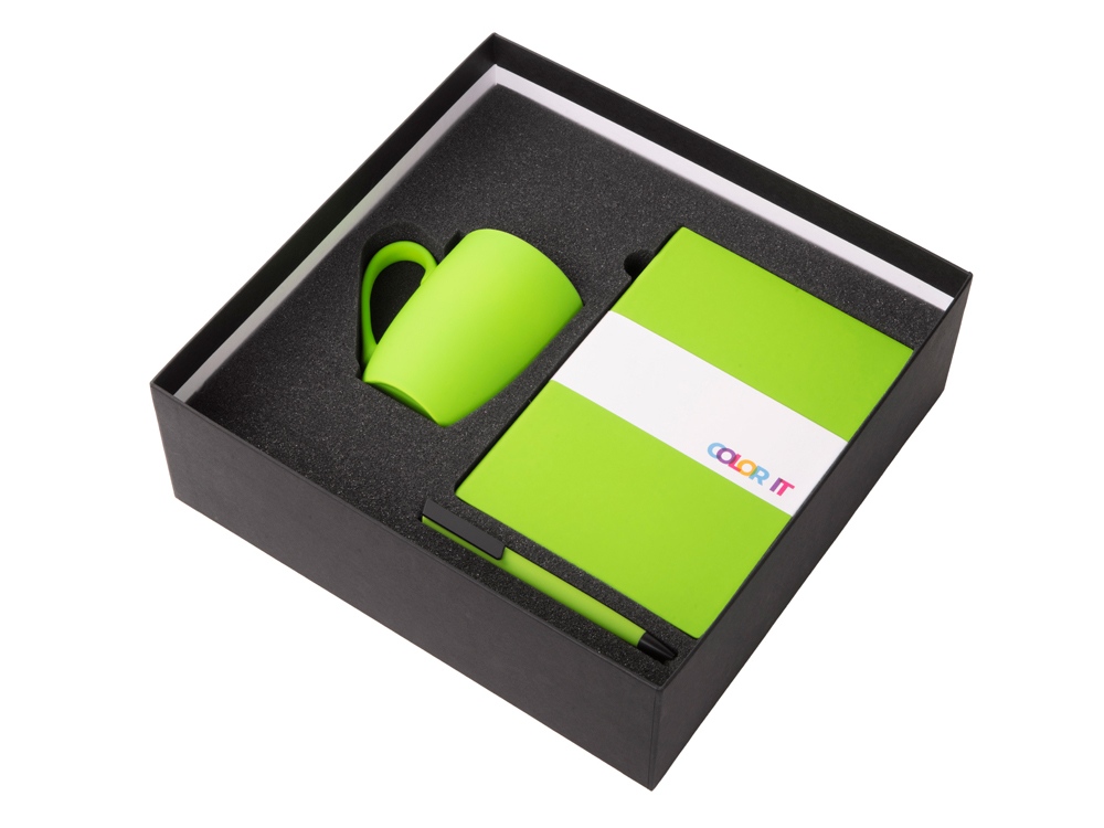 Подарочный набор c блокнотом C1, ручкой и кружкой, зеленое яблоко-1
