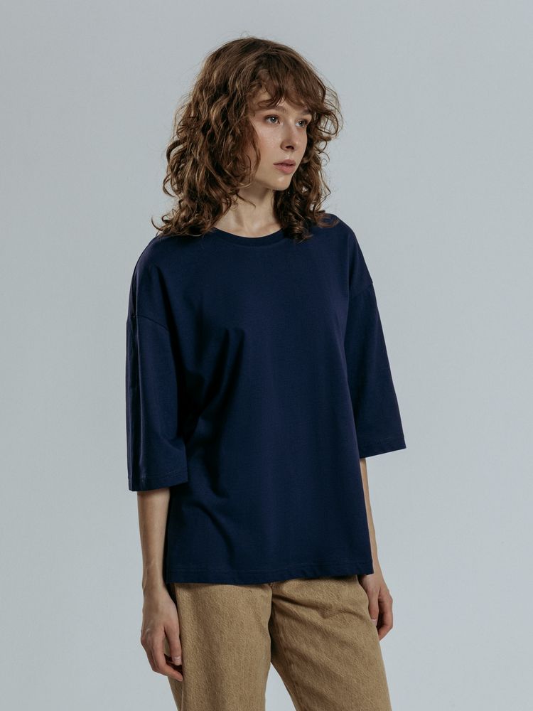 Футболка оверсайз унисекс Base Space, темно-синяя-5