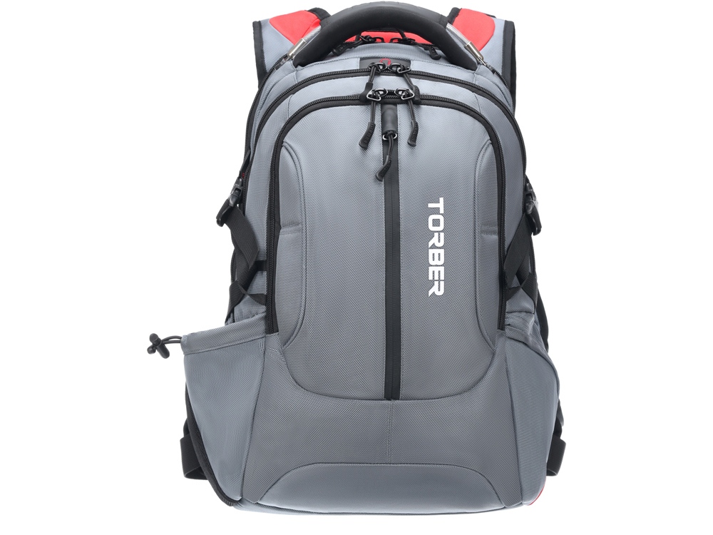 Рюкзак TORBER ДРАЙВ с отделением для ноутбука 15, серый/красный, полиэстер 1680D, 36x17x50 см, 30 л-0