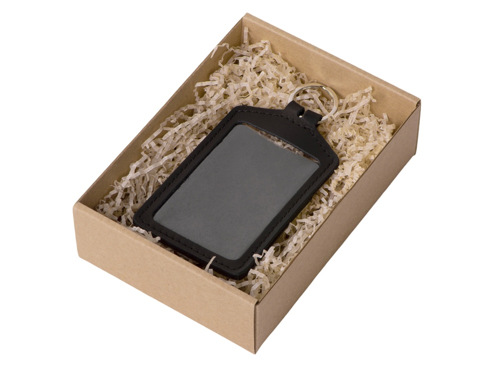 Кожаный бейдж для пропуска, черный-6