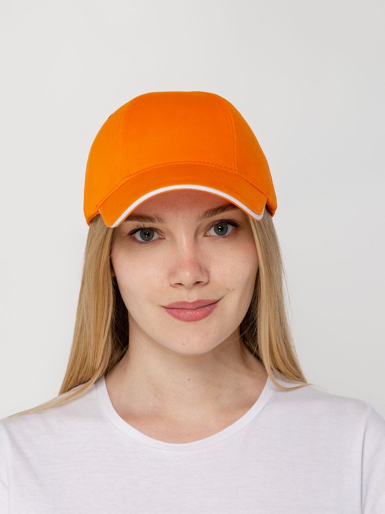 Бейсболка Canopy, оранжевая с белым кантом-5