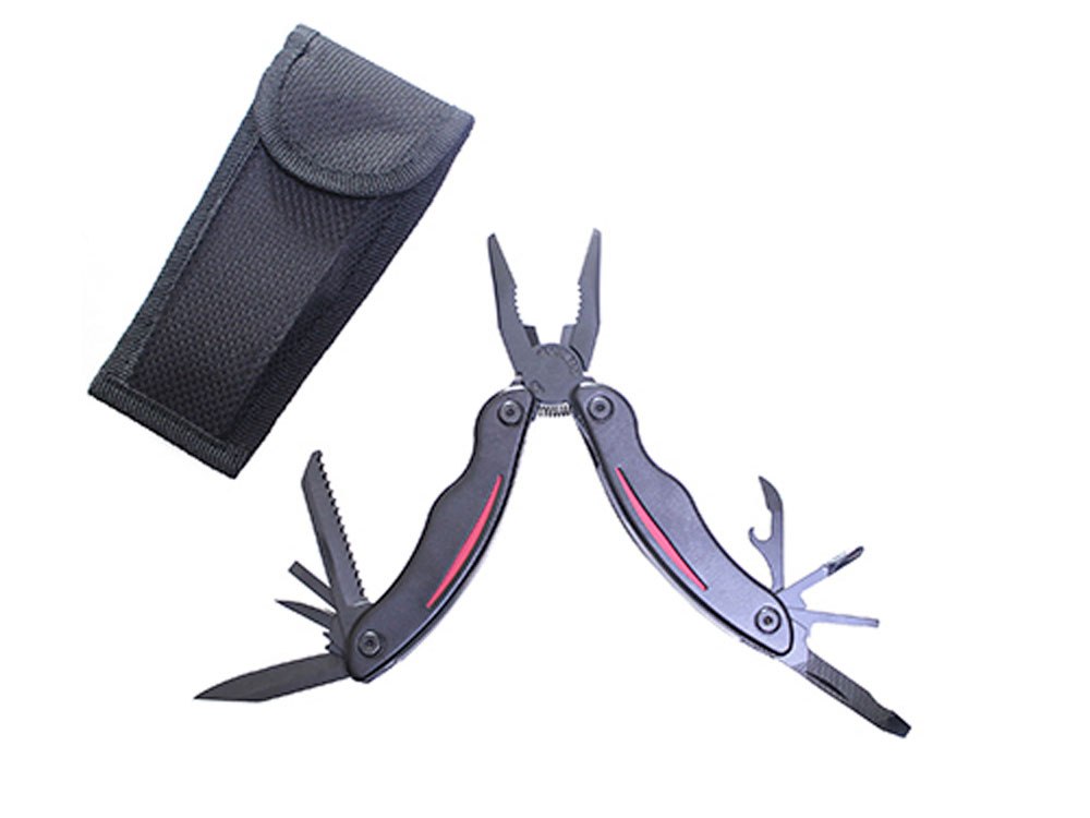 Мультитул Stinger, 105x50 мм, 9 функций, сталь/пластик, чёрно-красный, в комплекте нейлоновый чехол-0