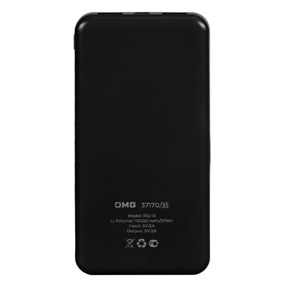 Универсальный аккумулятор Rib 10 (10000 мАч), черный, 13,5х6.8х1,5 см, черный-2