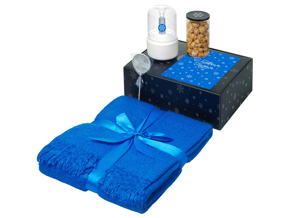 Подарочный набор с пледом, увлажнителем и попкорном, синий-0