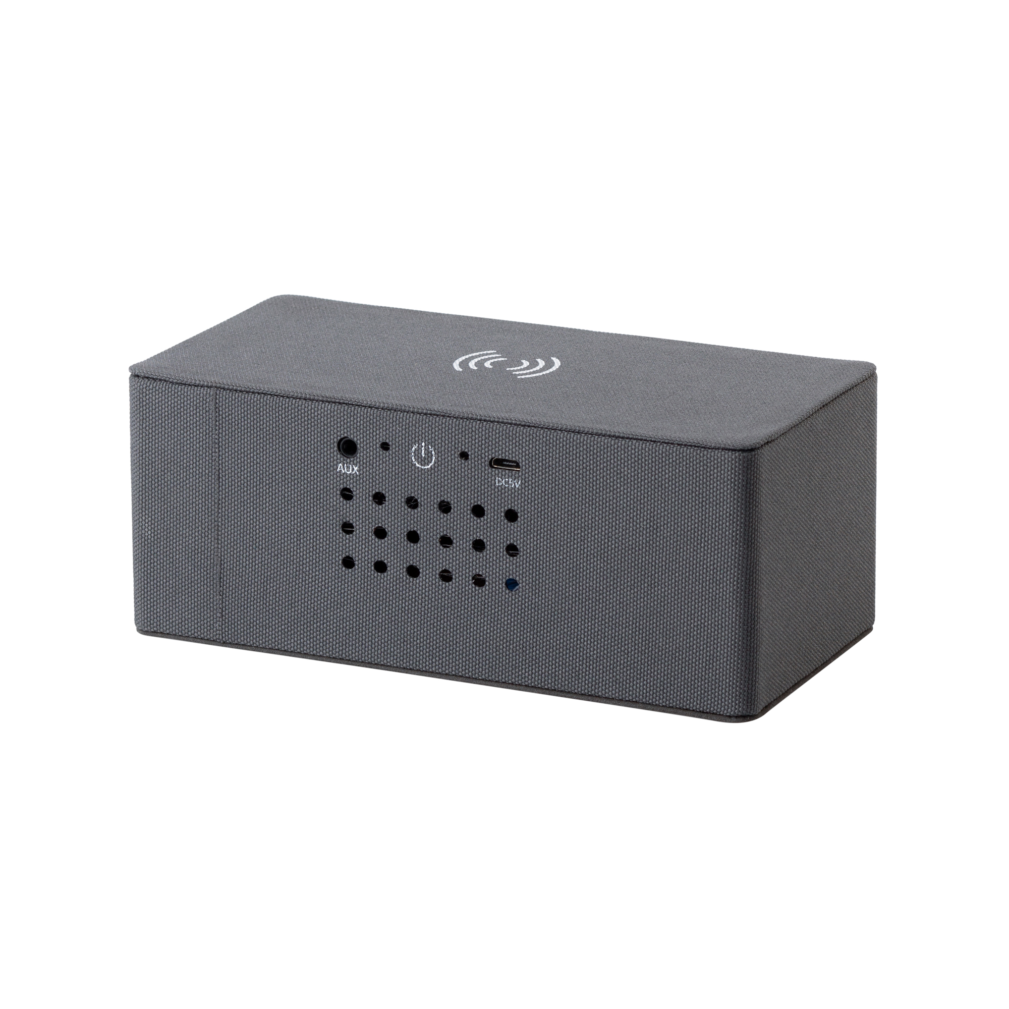 Bluetooth колонка "Cool Gray" с двумя динамиками (2х3Вт) и беспроводным зарядным устройством, переработанный пластик (RPET)-2