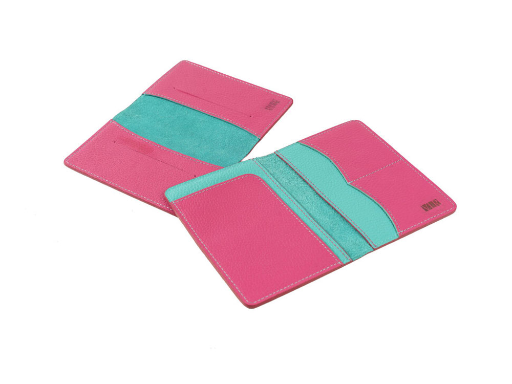 Обложка для паспорта Valerie Concept PSC9, бирюзовый/фуксия-5