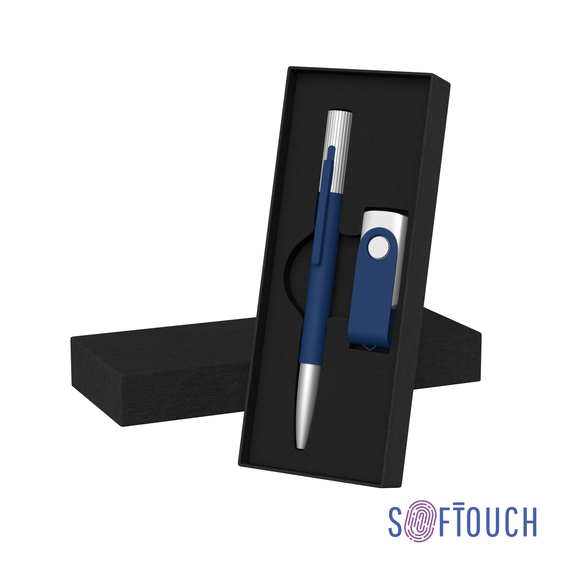 Набор ручка "Clas" + флеш-карта "Vostok" 16 Гб в футляре, оранжевый, покрытие soft touch-0