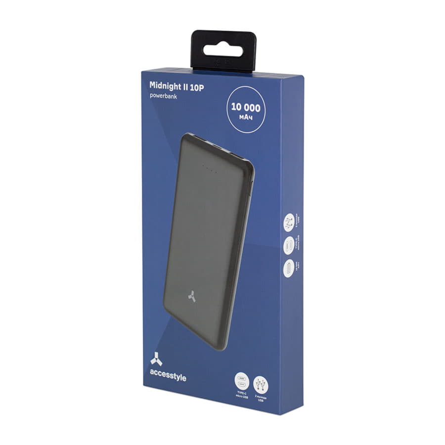 Внешний аккумулятор Accesstyle Midnight II (10000 mAh), черный, черный-5
