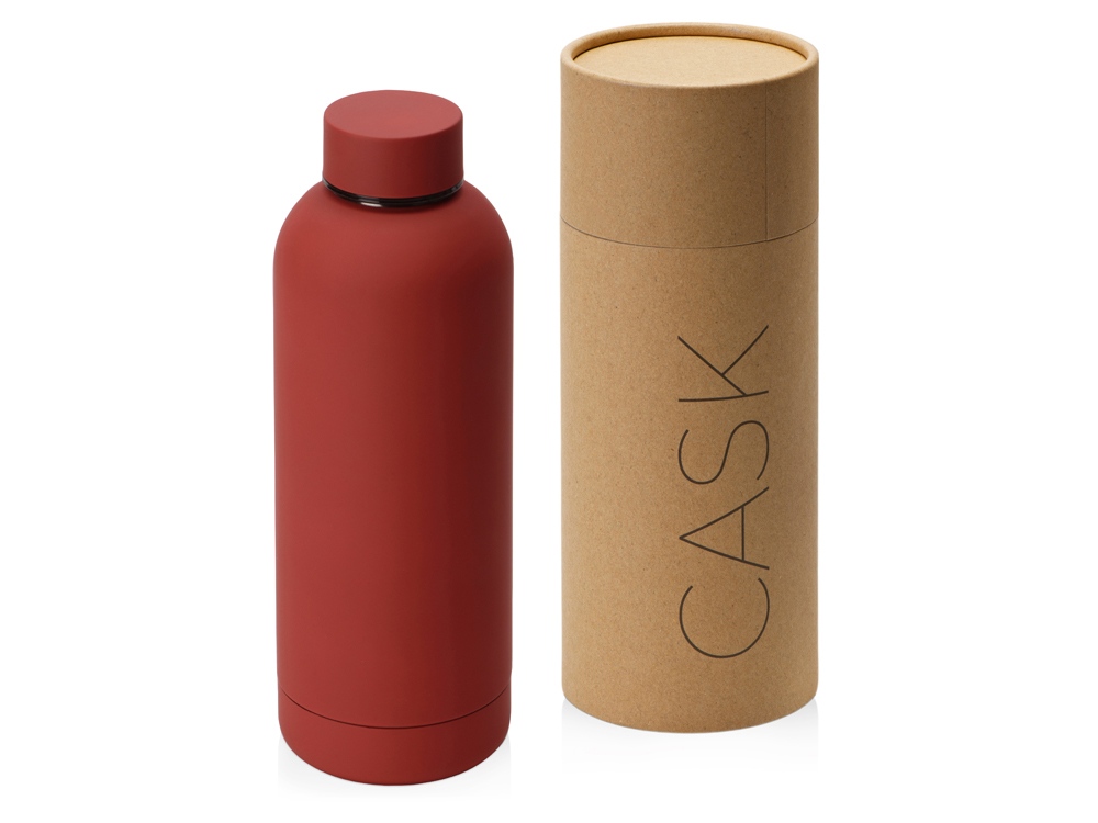 Вакуумная термобутылка Cask Waterline, soft touch, 500 мл, тубус, красный-0